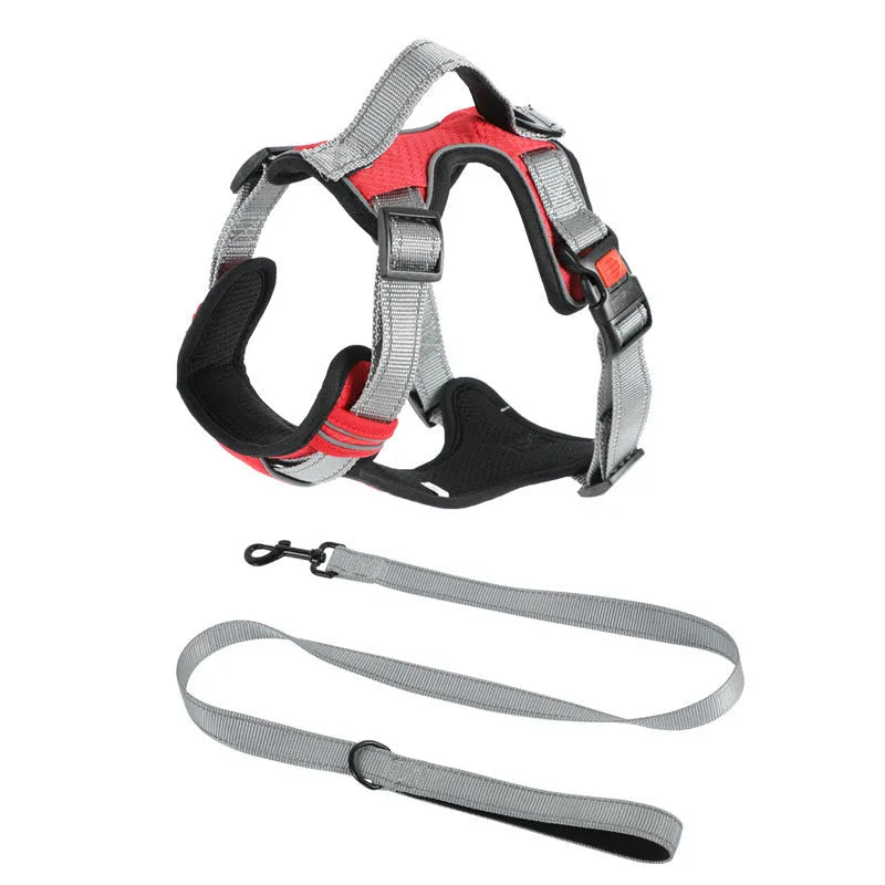 Orange adjustable dog chest strap vest harness with an integrated hand holding rope.