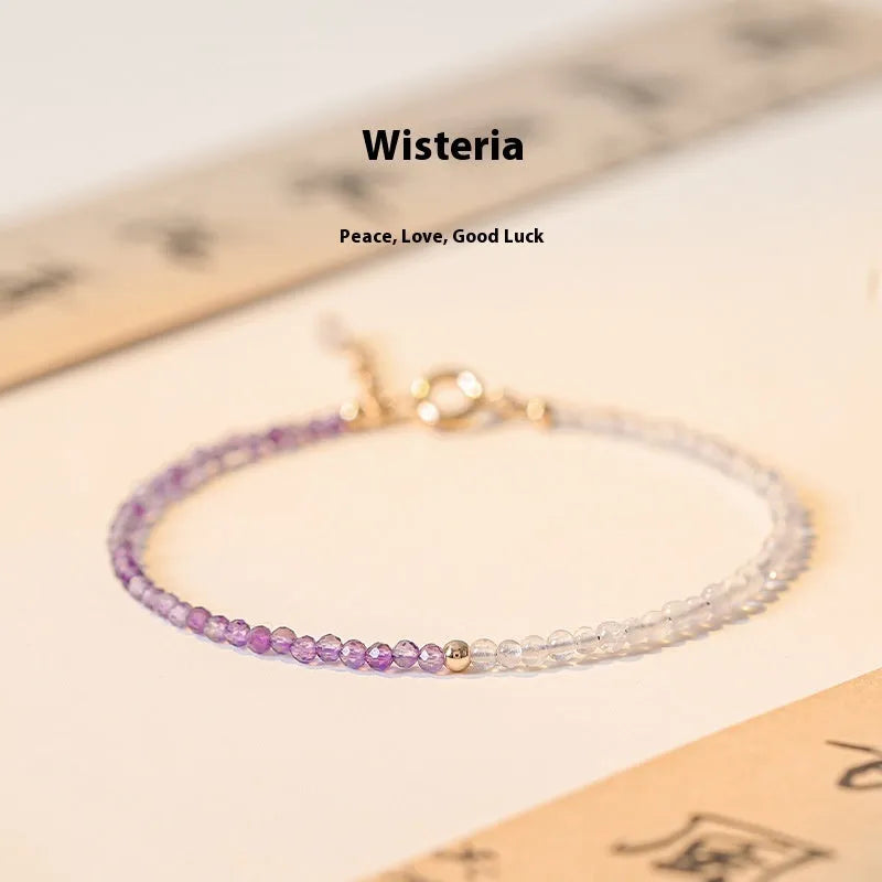 Women's purple crystal bracelet with rattan detail and geometric cut surface, 2mm thickness