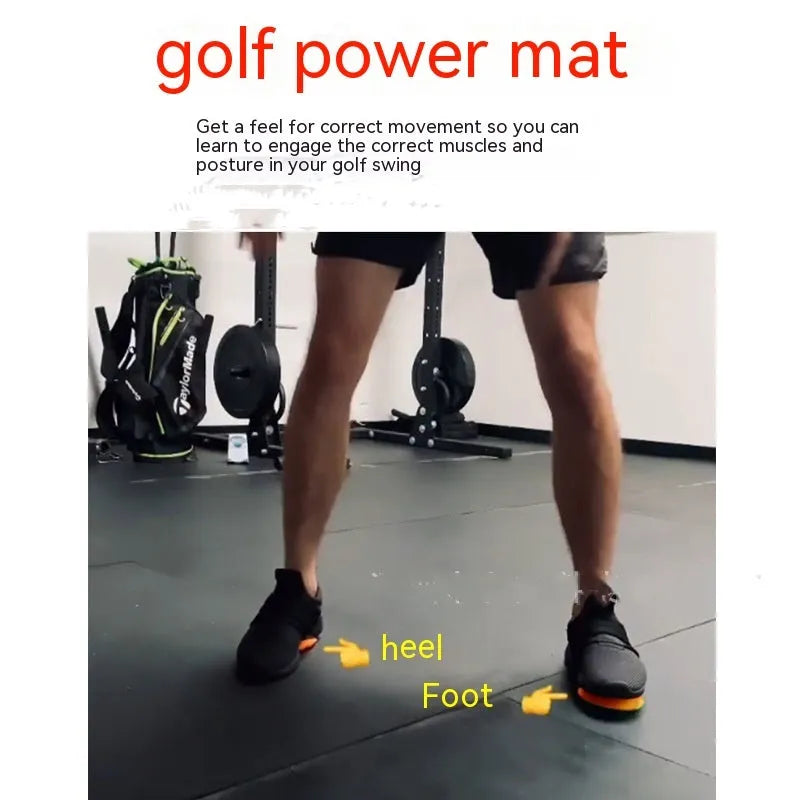 Orange golf strength training mat with natural rubber centre of gravity design for swing practice
