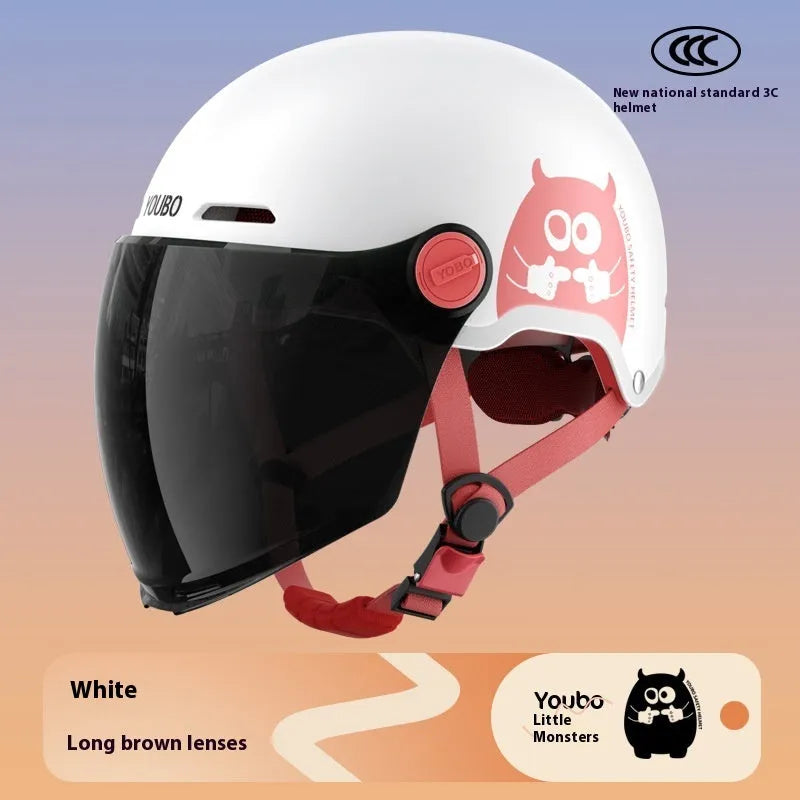 White ABS electric motorcycle helmet with sun protection short mirror for commuting