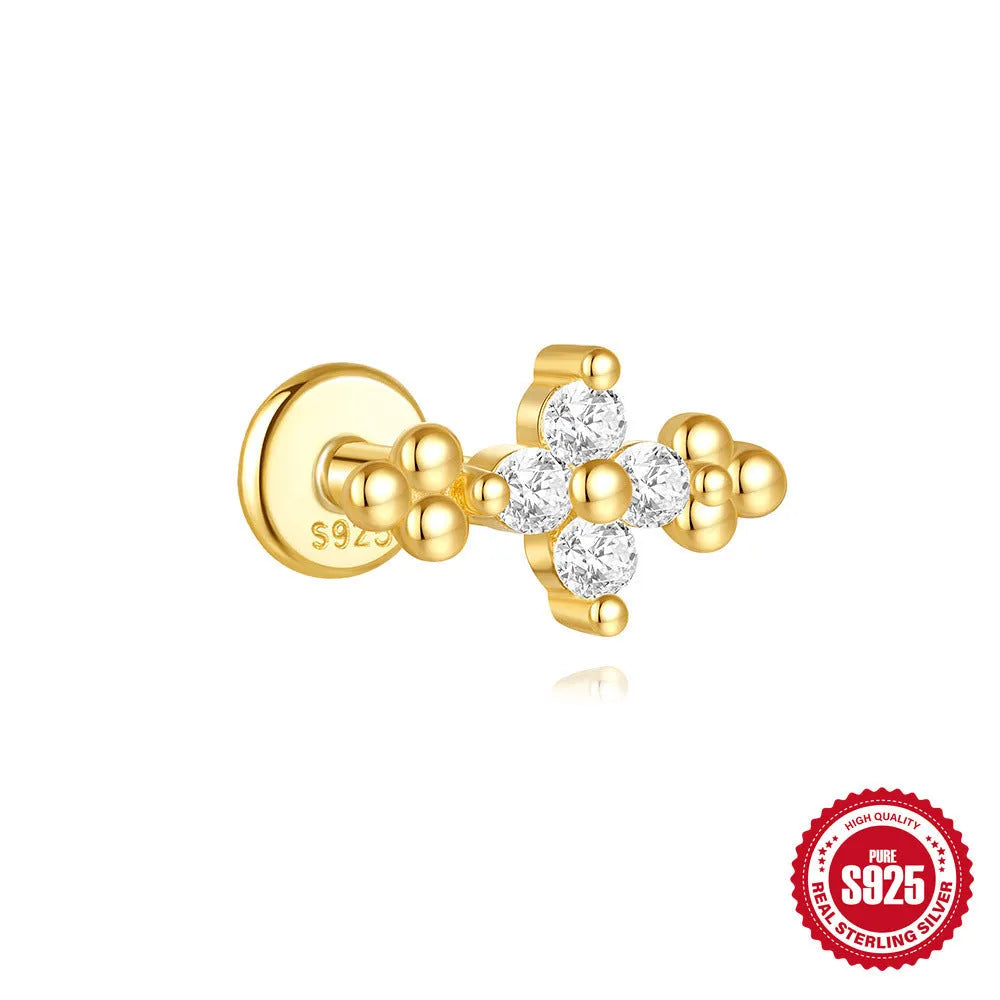 Geometric moon and star earrings in S925 sterling silver with embedded diamonds and a gold colour finish.