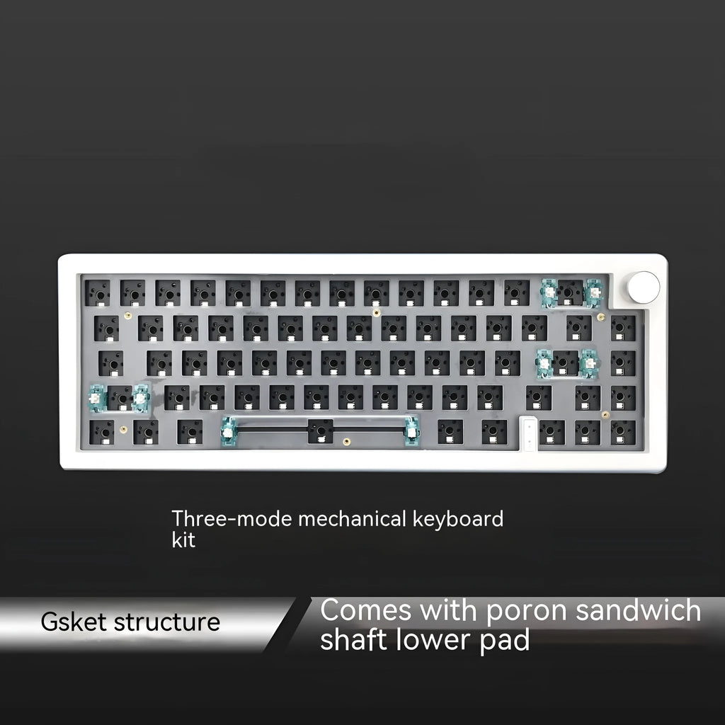 DIY mechanical keyboard kit parts with RGB backlighting, knob, and choice of black, white, blue, pink, purple, red, or green ABS case.