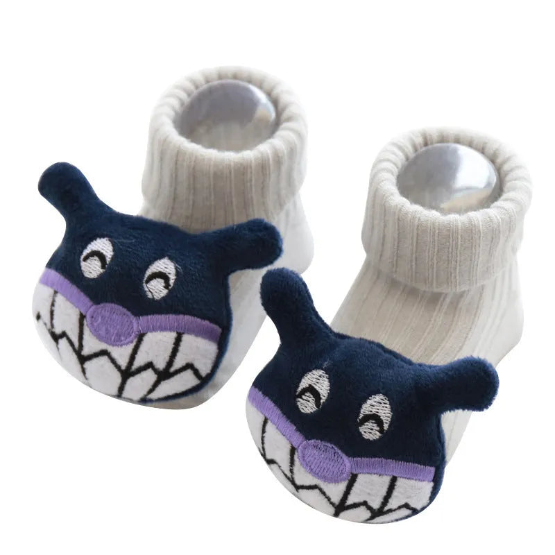 Cotton baby floor socks in multiple designs including animal prints and bows for infants 0-3 months