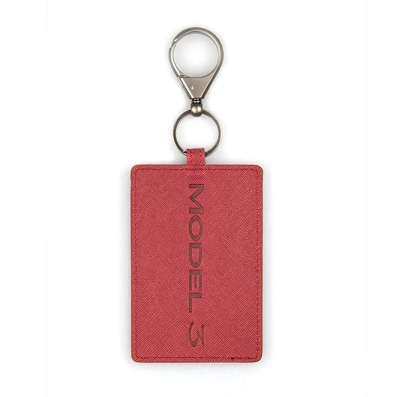 Leather Tesla key case with 100 x 66mm card sleeve and 66mm key buckle for Model 3 and Model Y