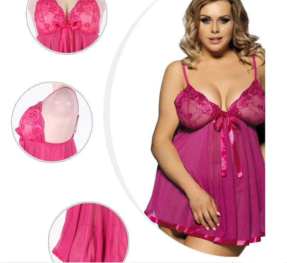 Women sexy lingerie mesh lace sling sleepdress in purple colour, plus size 6XL, polyester fabric