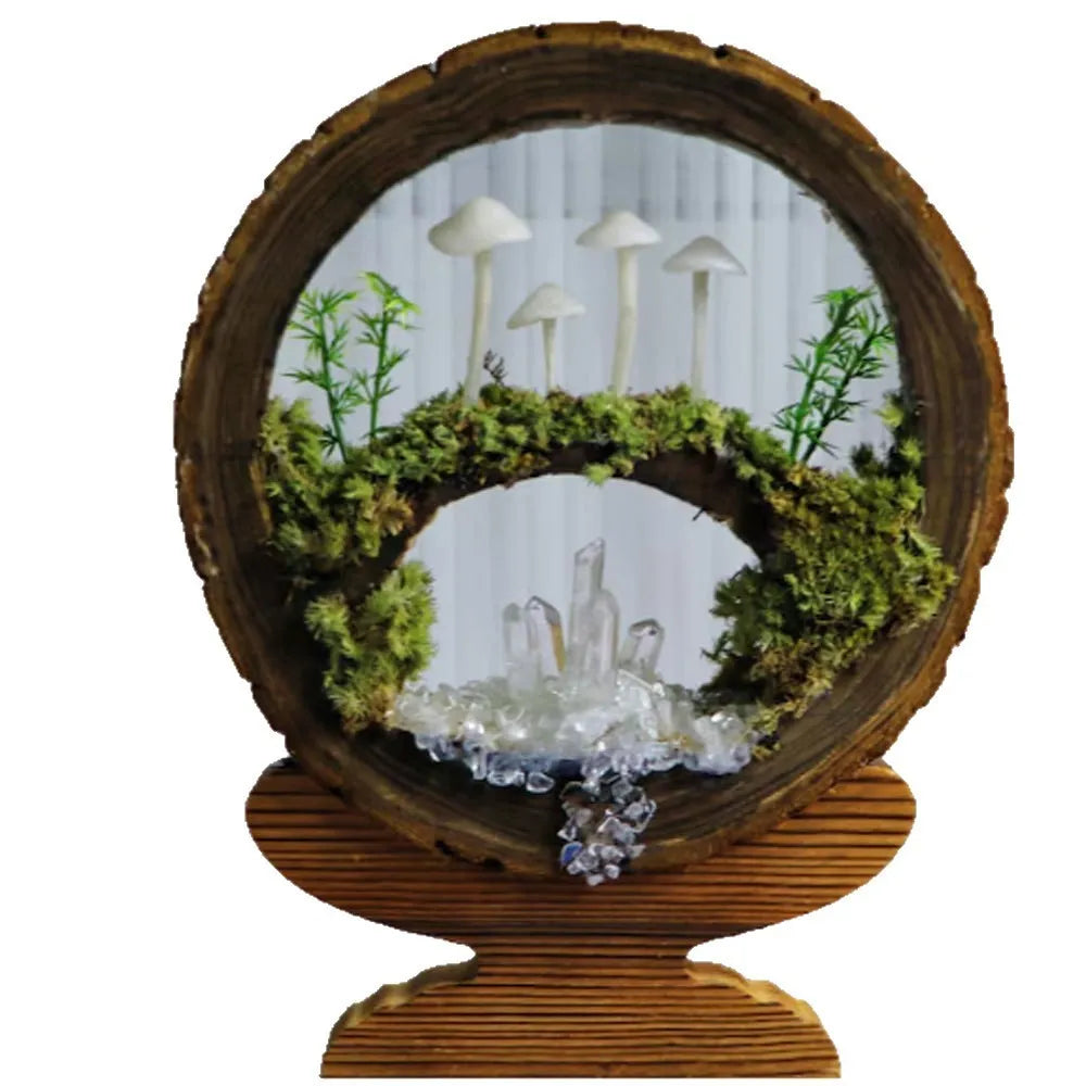 Handmade mushroom creative small night lamp glass cylinder fresh flowers multicolor built-in battery