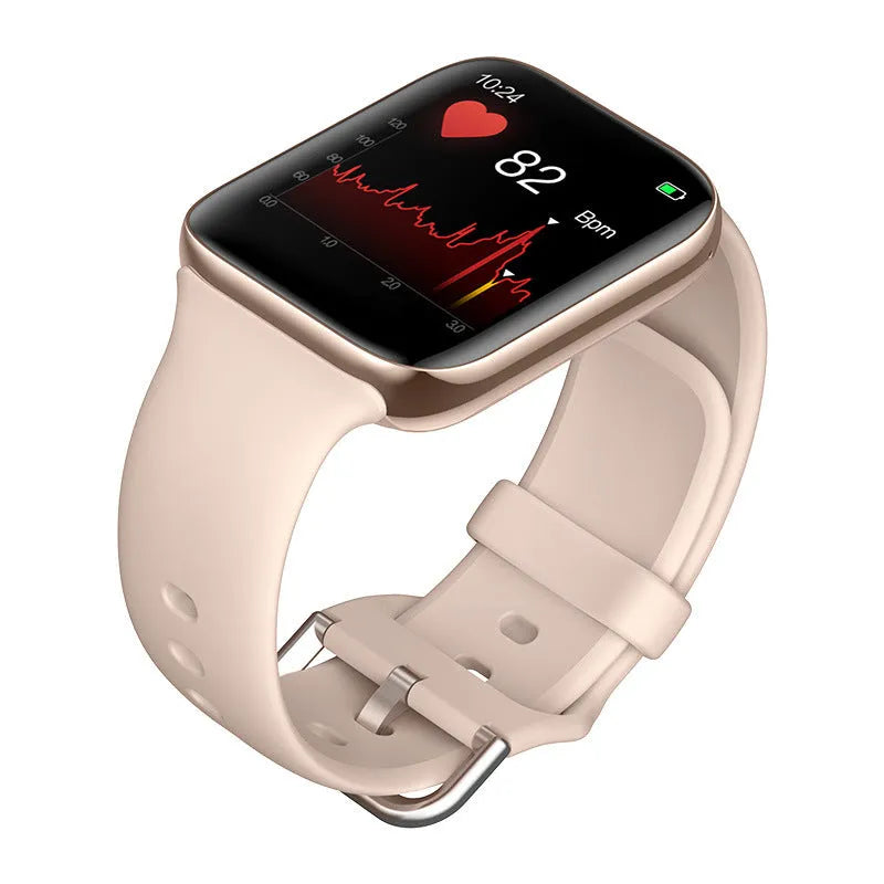 Smart bracelet with Bluetooth call and blood pressure monitoring on wrist showing 1.44 inch screen