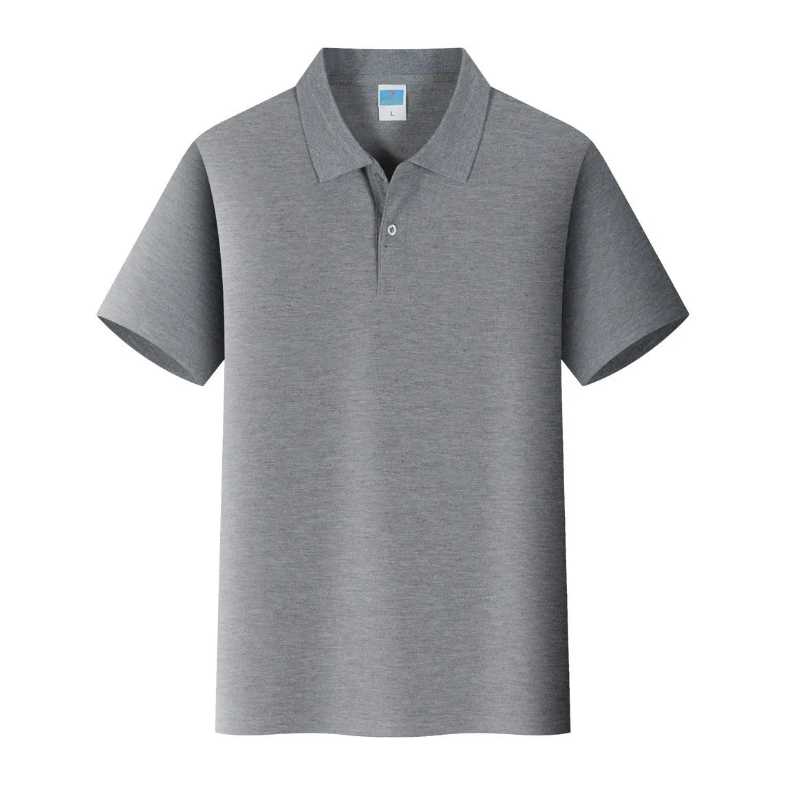 Short-sleeved cotton work shirt on a hanger, shown in a light colour, suitable for custom embroidery.