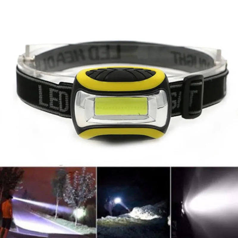 Yellow Major brand rechargeable LED headlamp with three speed settings.