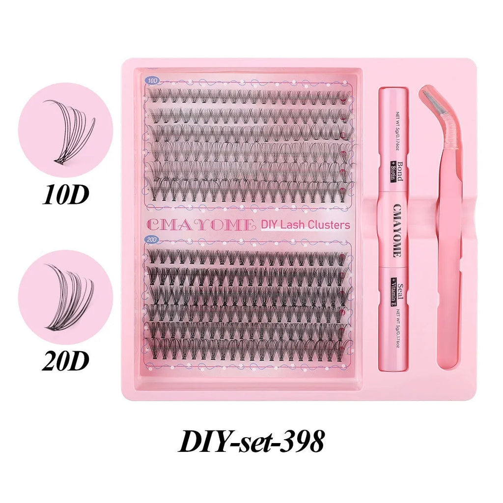 DIY single cluster individual false eyelashes set with artificial fibre mixed split type design showing 15.5 cm length