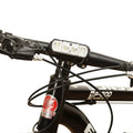 Black bicycle headlight with LED beads, showing 18650 battery compartment