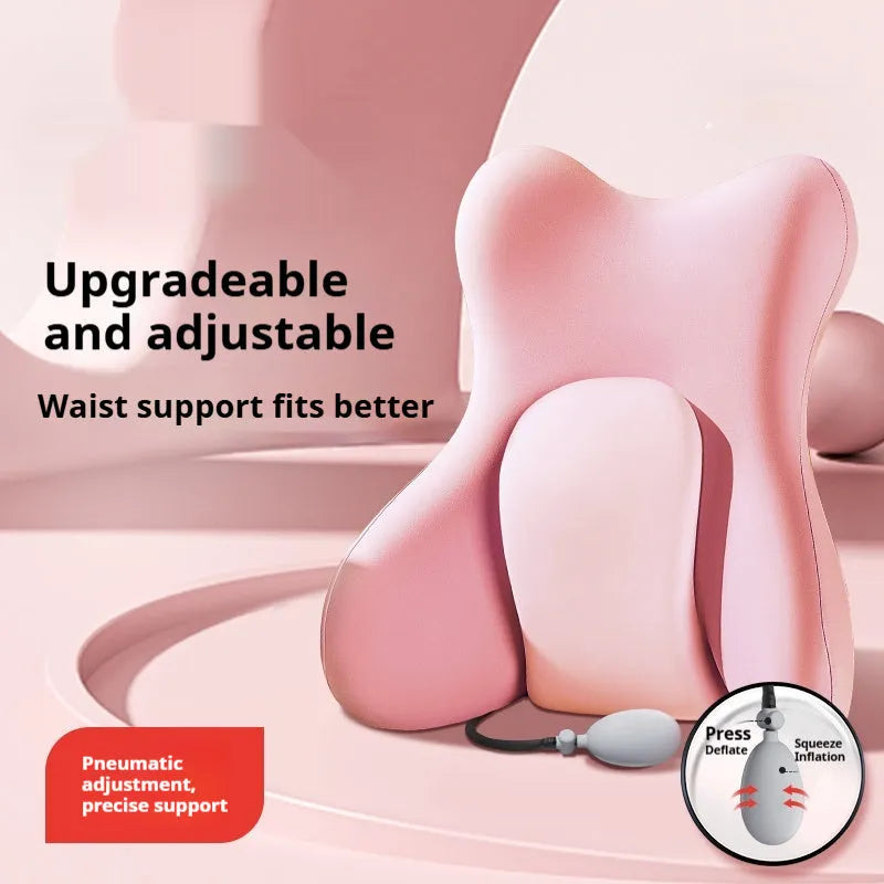 Ergonomic memory foam backrest waist pad with removable cover in brown, grey, pink, or purple colour options.