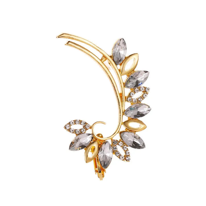 Gold Full Crystal Butterfly Flower ear clip with alloy and artificial gemstone inlay