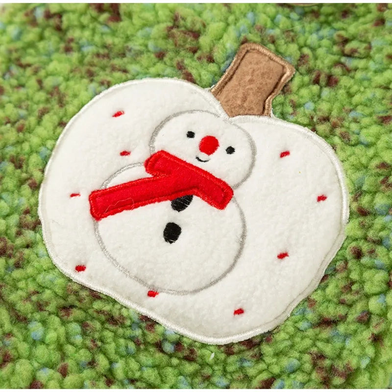 Green snowman embroidered sherpa pet hoodie for small to medium dogs