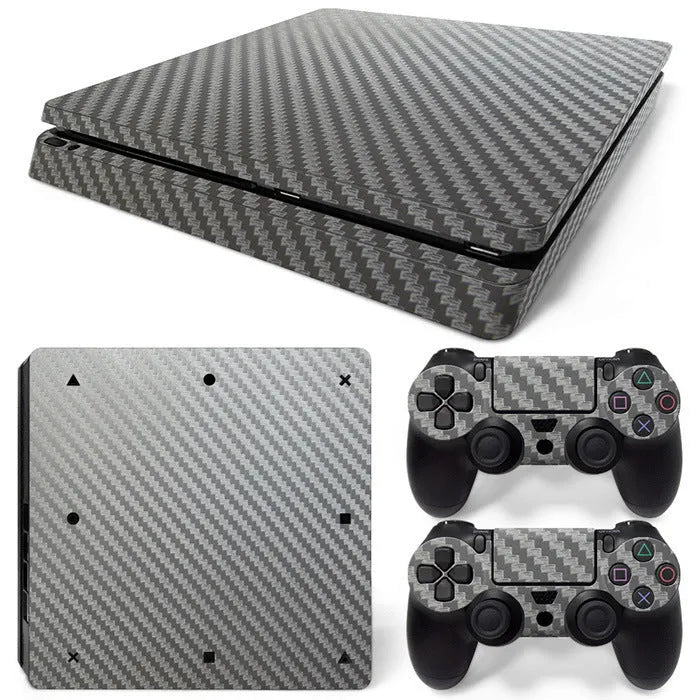 PS4 Slim carbon fiber console skin sticker with grinding yarn texture and HD print in black carbon fiber colour