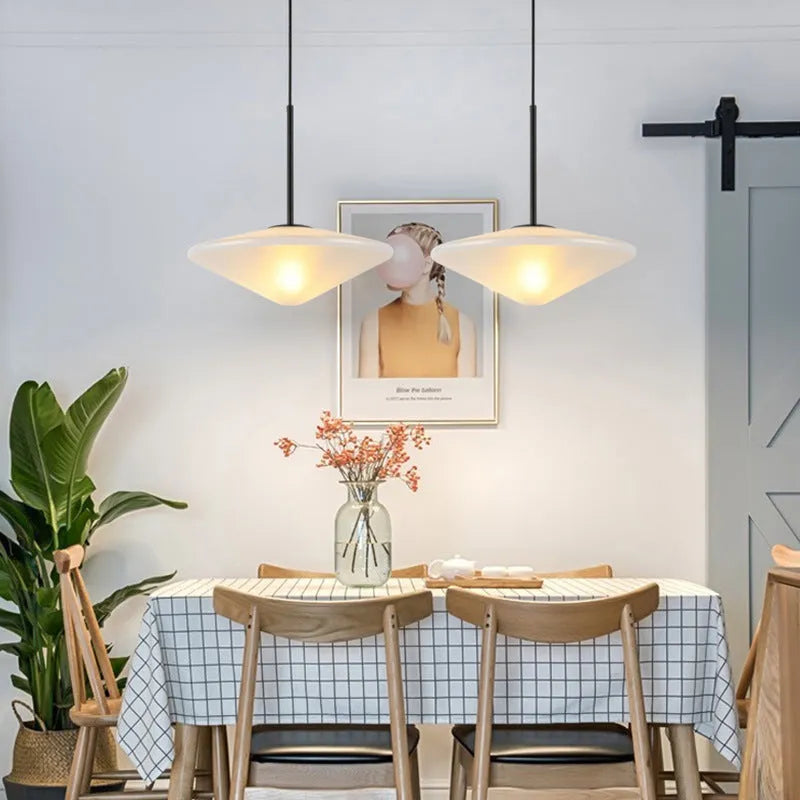 Nordic post-modern light luxury UFO glass chandelier in 35cm size with clear glass shade for ceiling installation