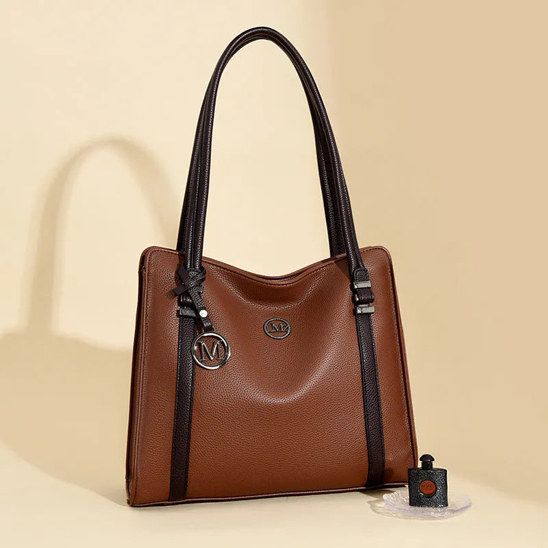 Women's large soft PU leather crossbody bag in retro style with double straps, shown in black.