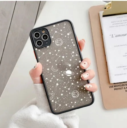 Black star universe design textured hard case for iPhone 13 Pro Max on a white background.