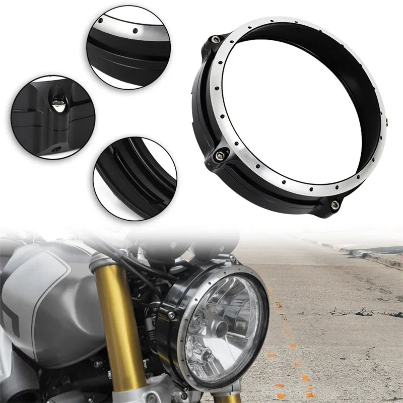 Black CNC aluminium headlight cover for BMW R NineT Scrambler motorcycle 2014-2017 models