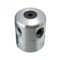 Silver aluminium lawn mower cutting head with four light yellow square grass strings and installation tools