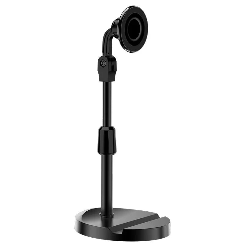 Black 360-degree rotating magnetic phone holder for car dashboard and live broadcast, universal magnetic suction mount.
