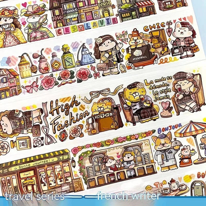 Sheet of cute cartoon character adhesive stickers printed on Japanese paper for medical packaging.