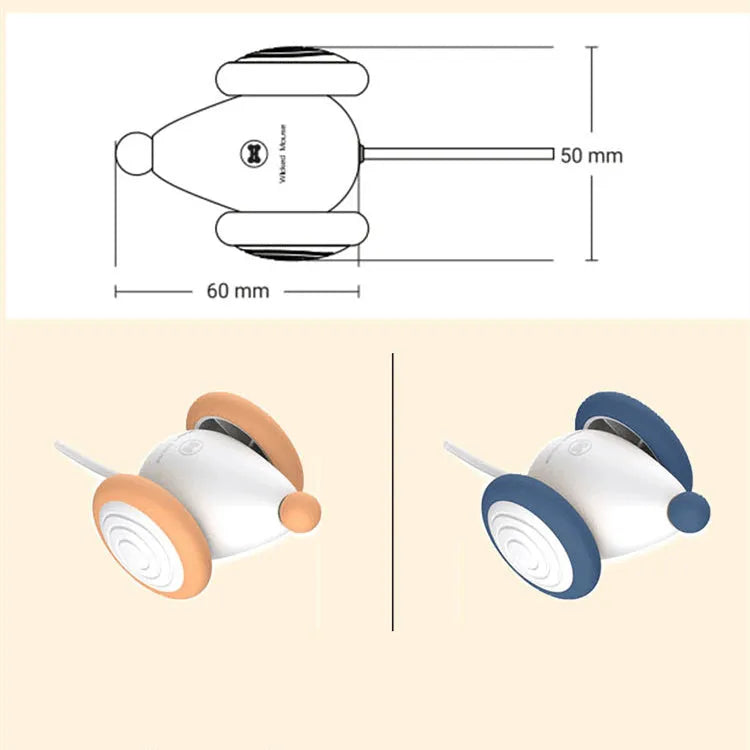 Electric cat mouse toy in blue or yellow, 60x50x36mm, USB rechargeable 135mAh, ABS TPU PVC
