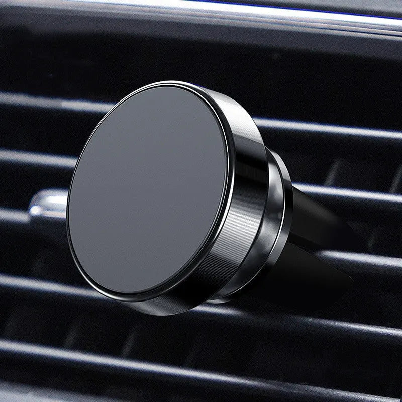 Aluminium magnetic car phone holder in three colours with vent clip and adhesive mounting options