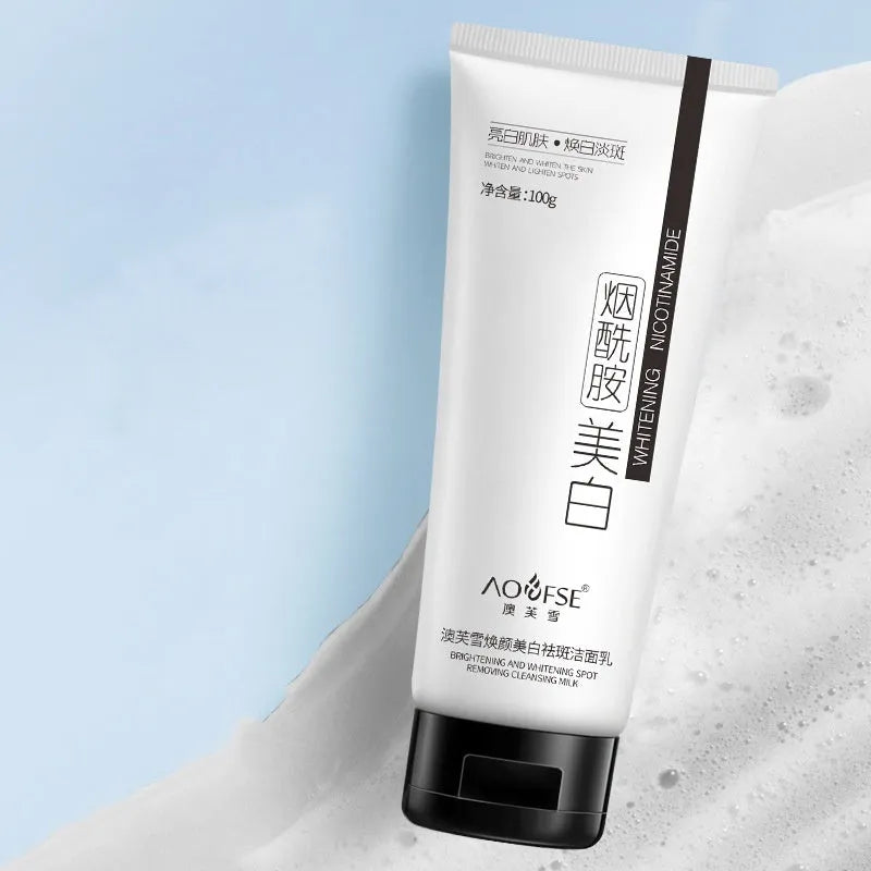 White packaged whitening and freckle removing facial cleanser bottle with 100ml content