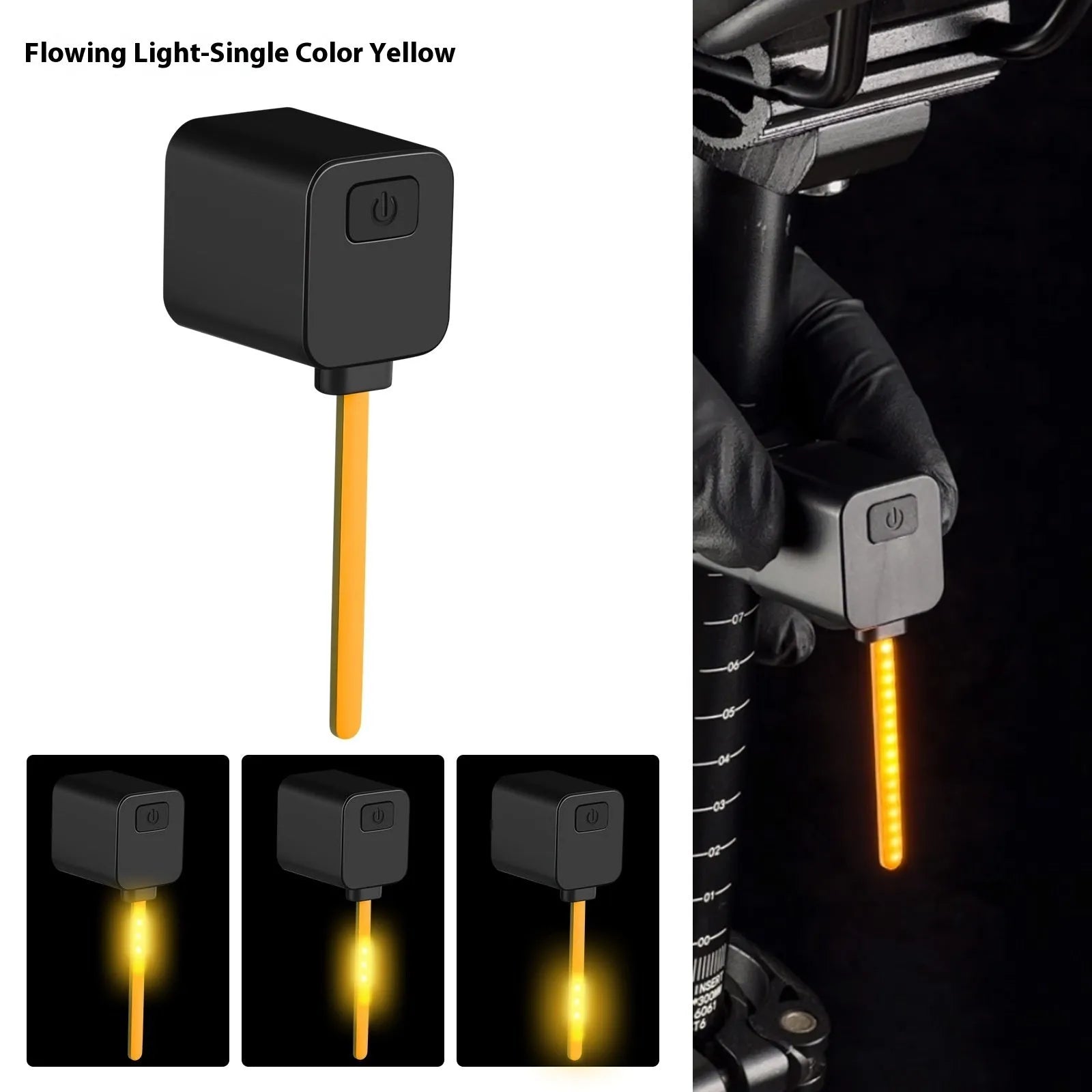 USB rechargeable bicycle running water tail light with silicone strap mount on a bike seat tube.