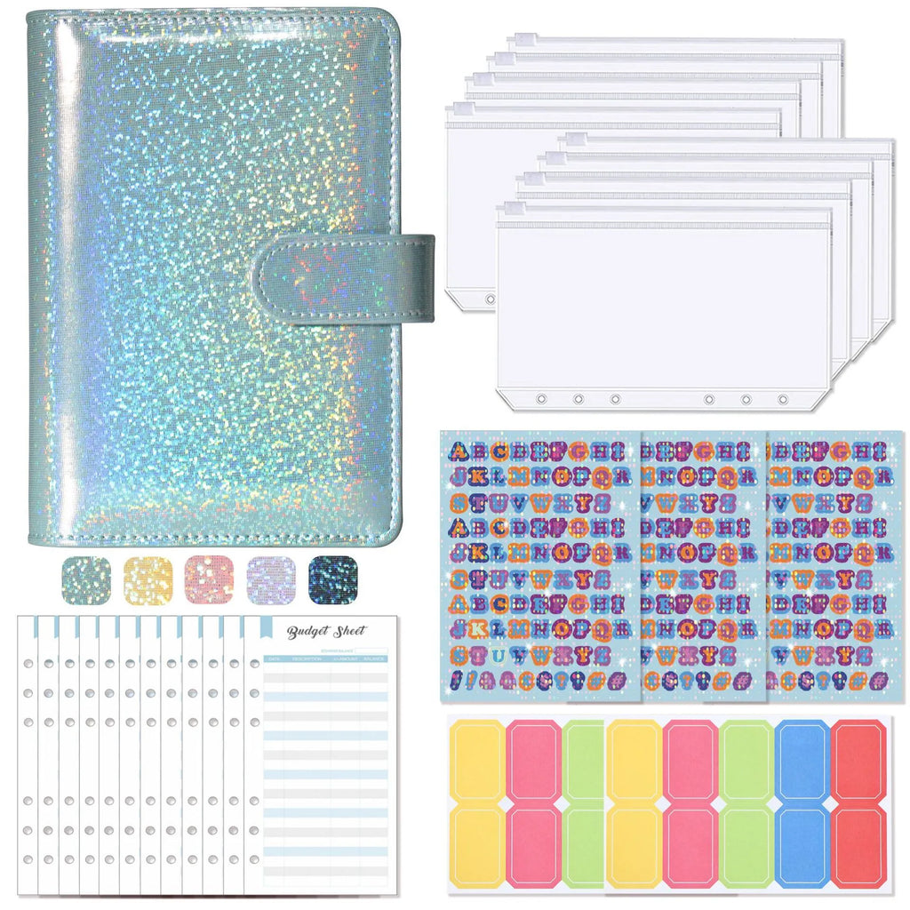 A6 clip notebook journal with imitation leather cover in Macaron style showing zipper bags and inserts