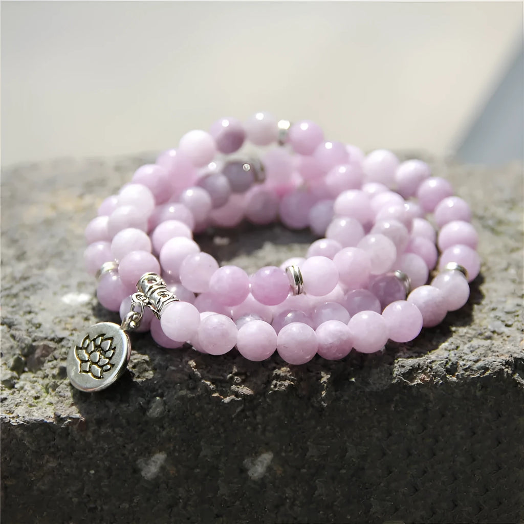 Natural stone women's bracelet with geometric lotus design shown in one of eight available colours