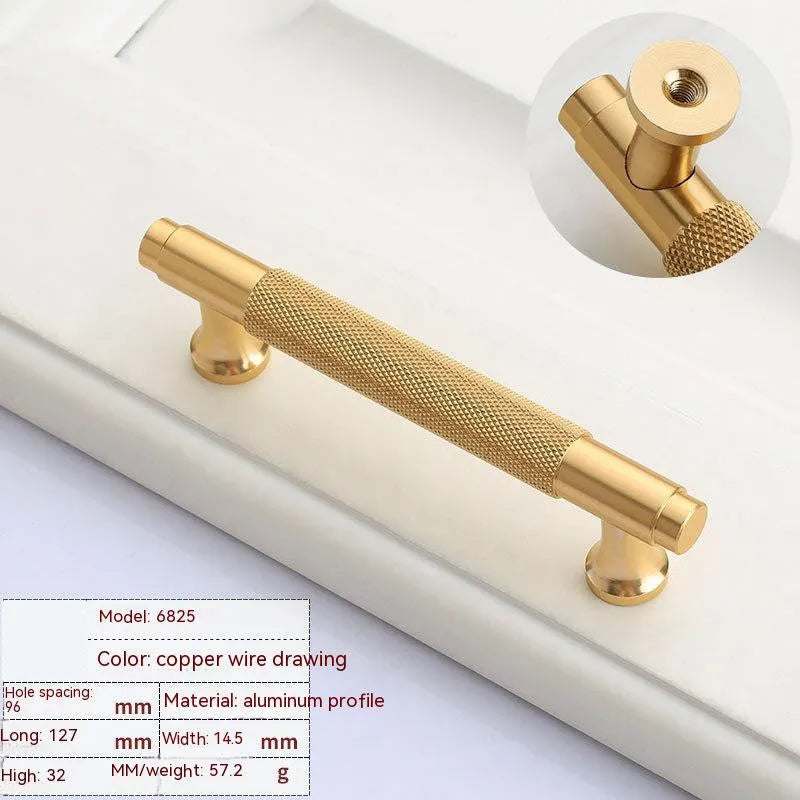 Brushed brass aluminium alloy European style furniture handle with hole spacing options