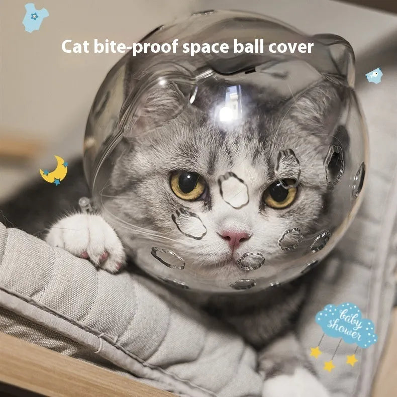 Cat head cover and four booties set for anti-bite, anti-scratch and anti-licking grooming in small and large sizes