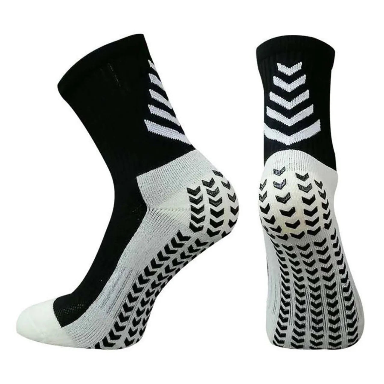 Men's mid-calf athletic socks with geometric patterns and non-slip silicone grips for football and running