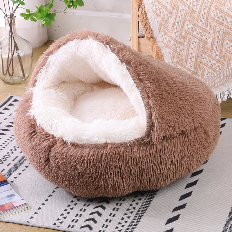 Waterproof cloth dog kennel with semi-surrounded design shown in champagne colour