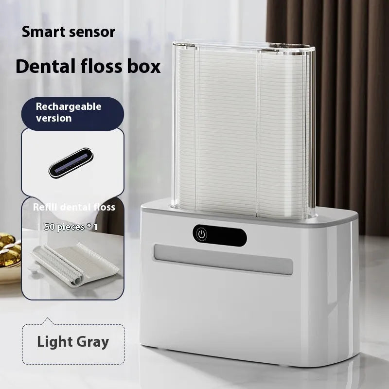 Intelligent induction dental floss box in dark gray, light gray, and gold colour options with USB charging port