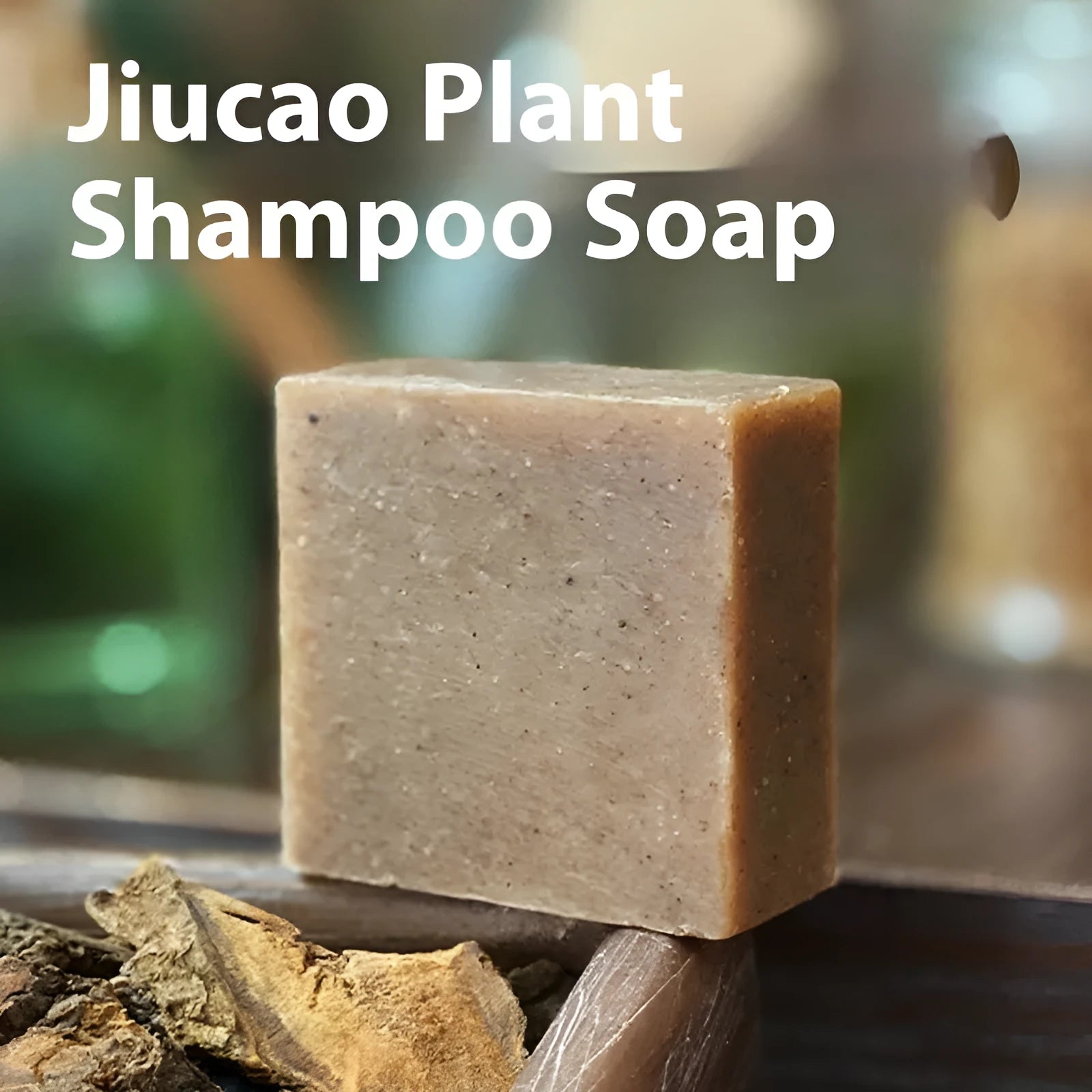 A single 72g bar of handmade nine grass cold process shampoo soap, silicone oil-free.