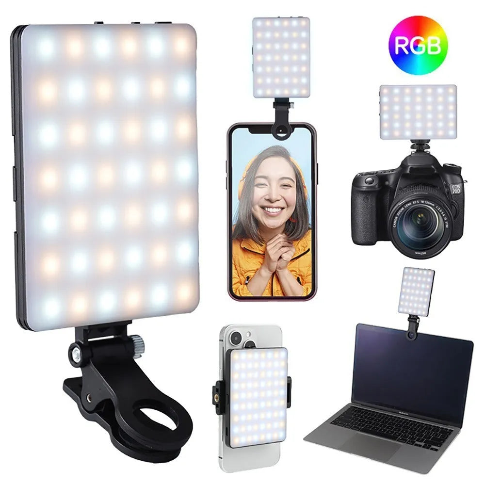 Portable LED fill light with clip attached to mobile phone for photography