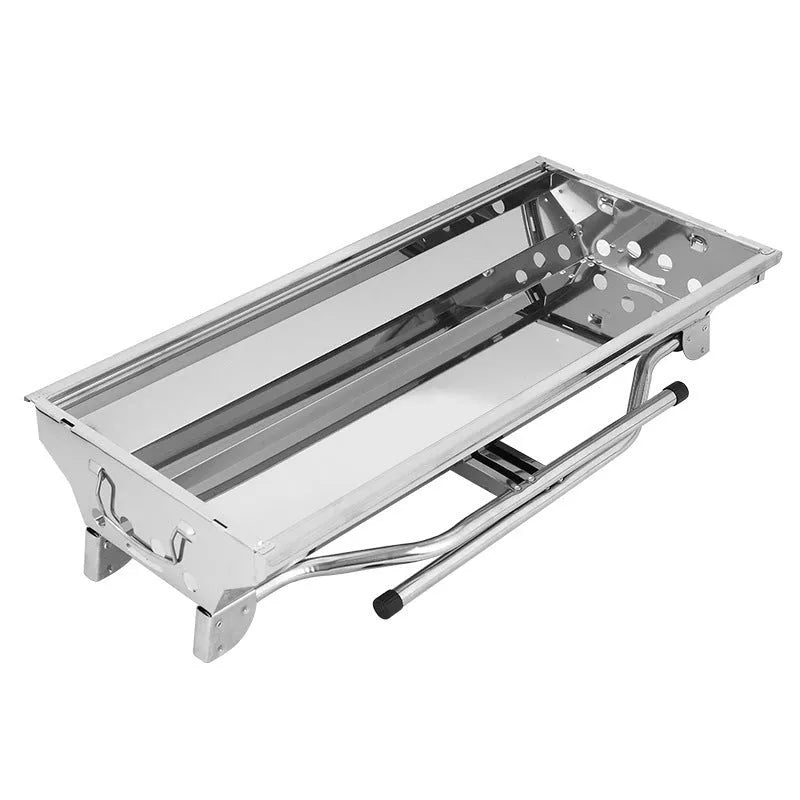 Stainless steel portable barbecue oven with charcoal stove and cooking accessories