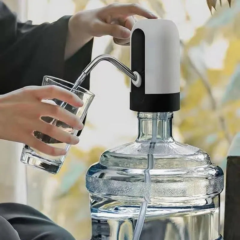 Automatic electric water bottle pump in black or white, USB rechargeable, for 4.5L to 18.9L bottles