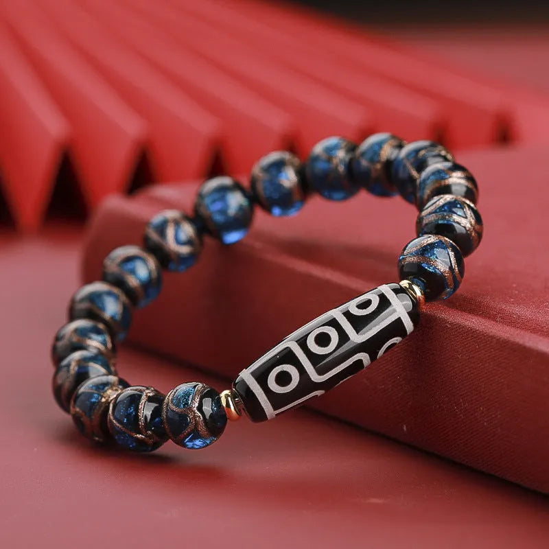 Ancient five-colour multi-treasure year snake lucky bracelet in coloured glaze with auspicious patterns