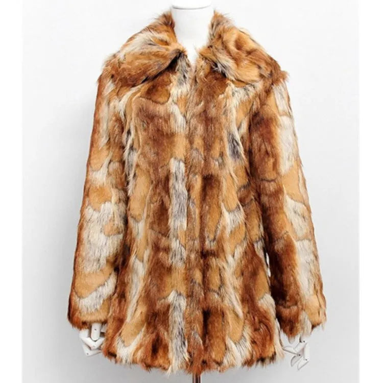 Women's slim leather jacket with a bold tiger pattern on faux fur, showing regular long sleeves.