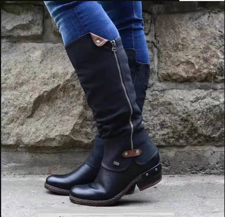 Women’s PU ankle boots with block heel and round toe in black colour option