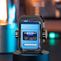 Blue Pulse double arc windproof electric lighter with a visible mechanical gyroscope and a Type-C charging port.