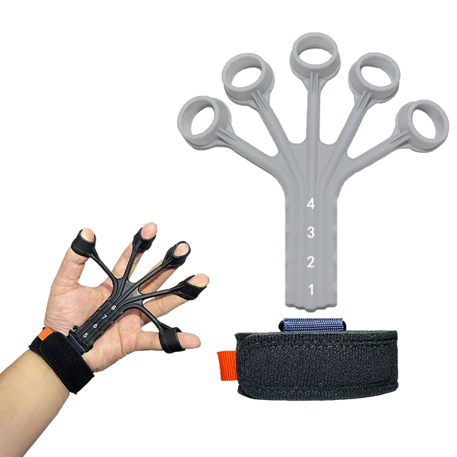 Silicone finger flexion and extension rehabilitation trainer with tension rope and adjustable belt