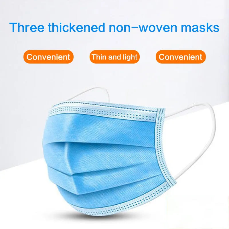 Disposable 3-ply medical-surgical face mask with blue earloop, 175mm x 95mm non-woven