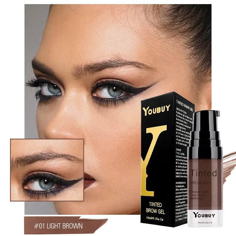 Waterproof quick-dry eyebrow cream in dark grey and golden yellow colour options