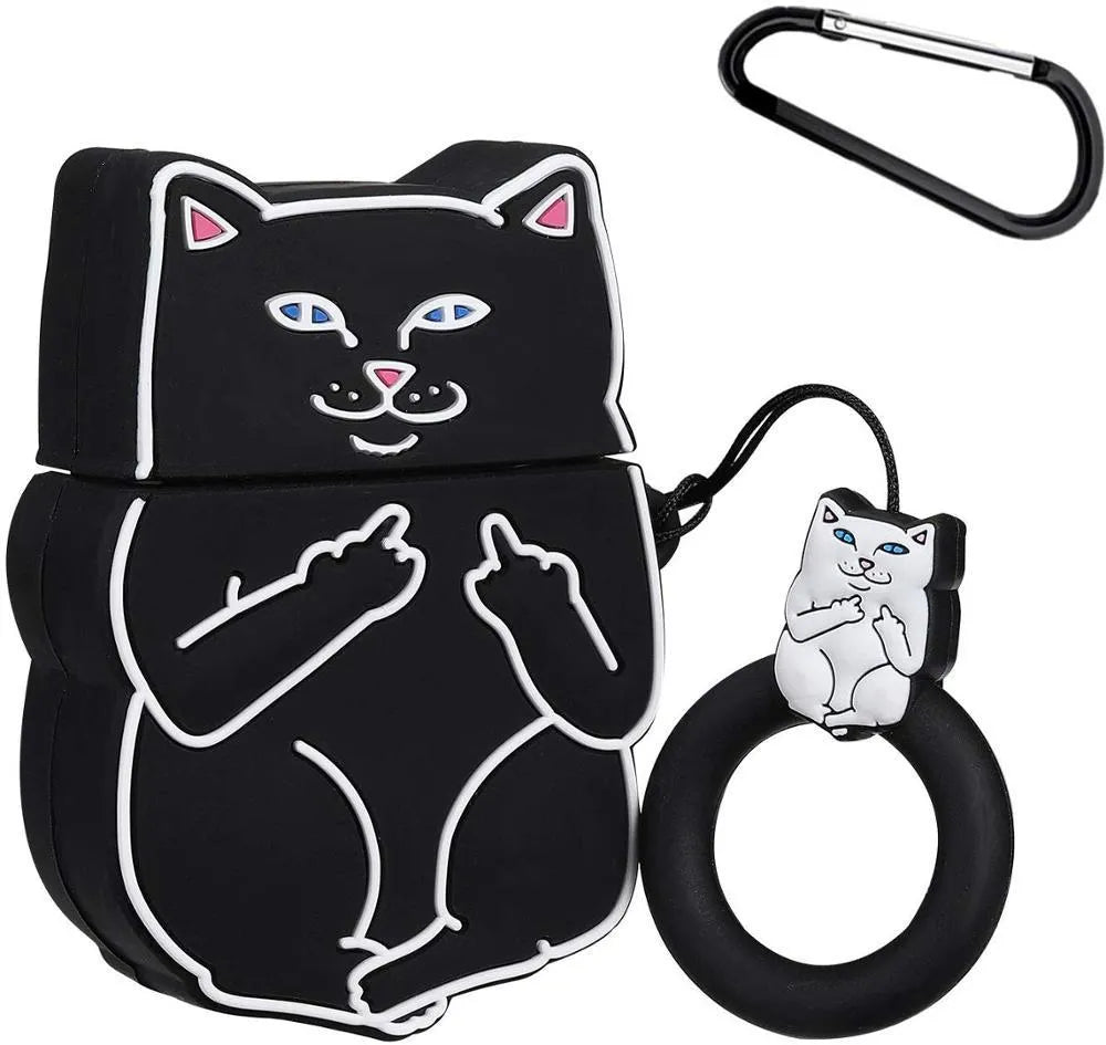 Silicone protective case for AirPods 2 with flip design showing cartoon animal patterns
