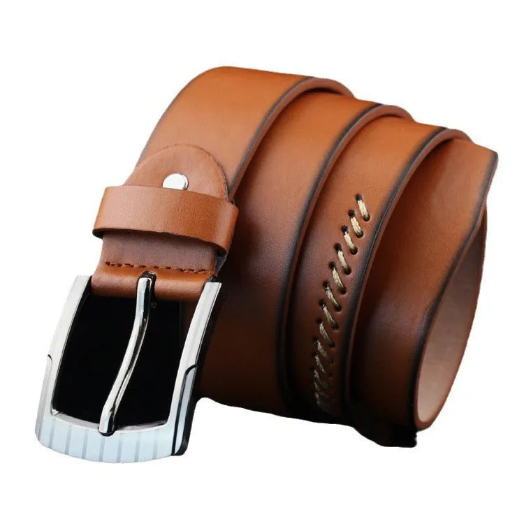 Men's imitation leather casual belt with alloy pin buckle in black, white or brown